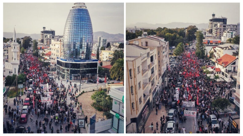 Öğretmen Sendikaları Lefkoşa Şehitler Anıtı önünde 40 örgütün desteğiyle eylem yaptı