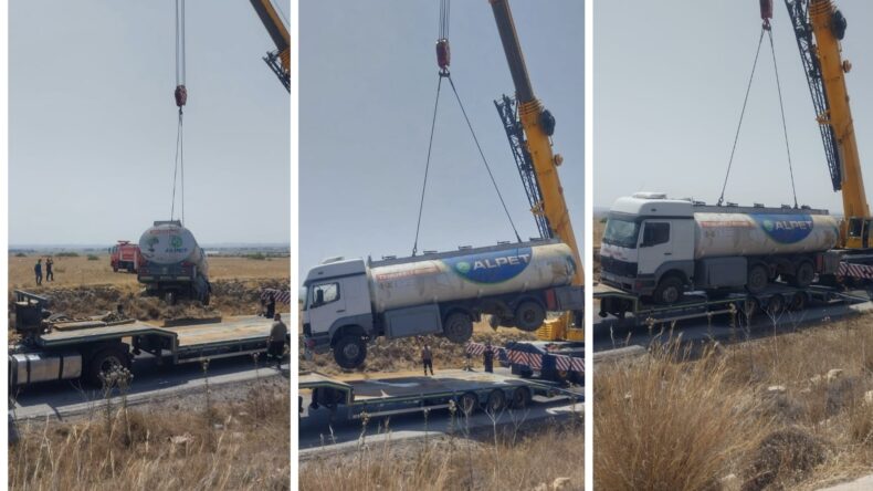 Devrilen akaryakıt yüklü tanker kaldırıldı, yol yeniden trafiğe açıldı